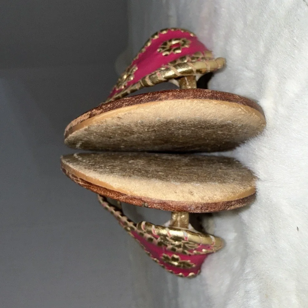 Jack Rogers Pink Gold‎ Leather Preppy Medallion Old Money Sandals Womens Size 5m